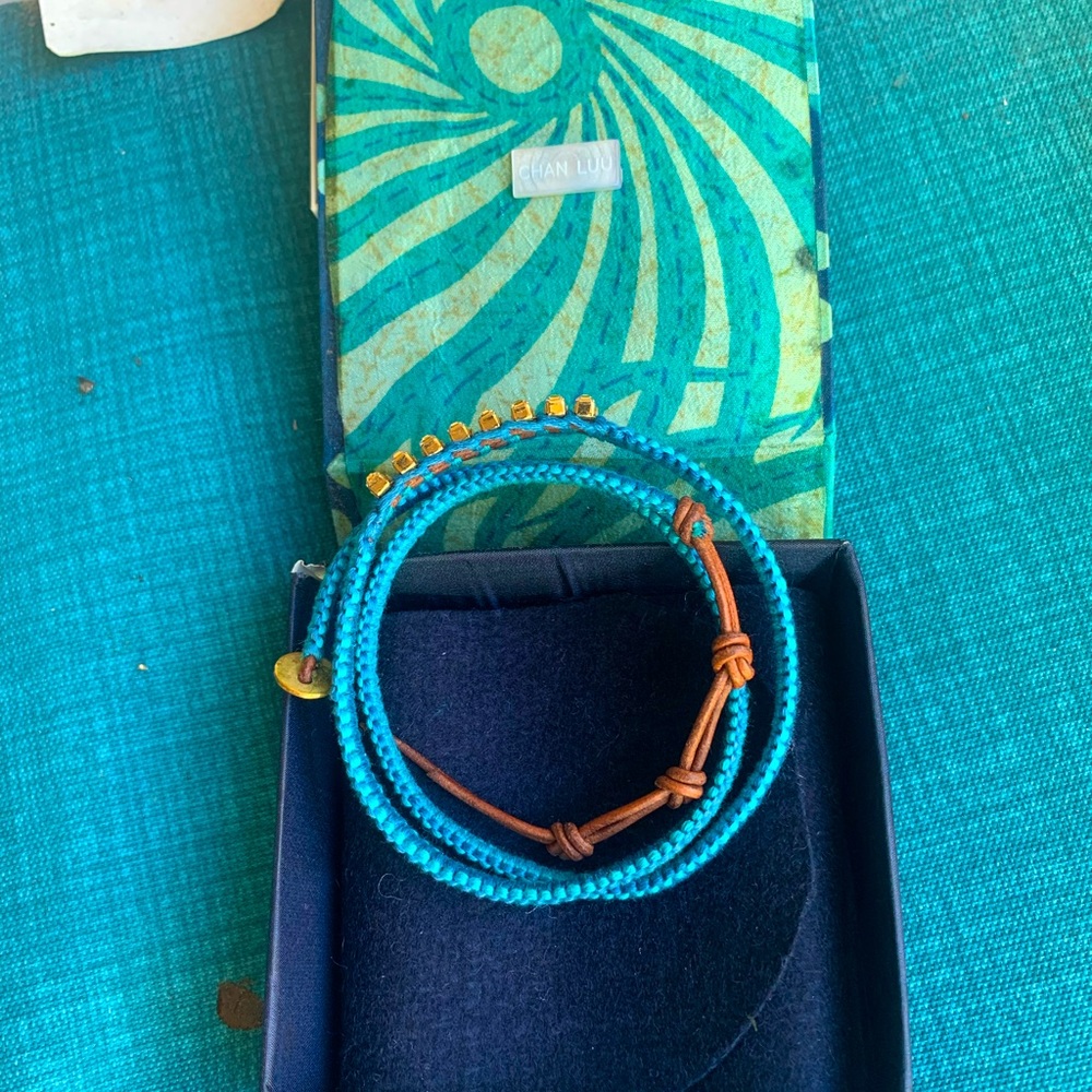 Chan luu sterling silver wrapping around bracelet with clear crystals turquoise